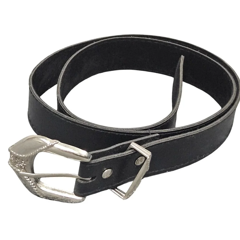Western Buckle Belt Black‎ Faux Leather Size 13 / 14 (fits 31-35) Cowgirl Y2K